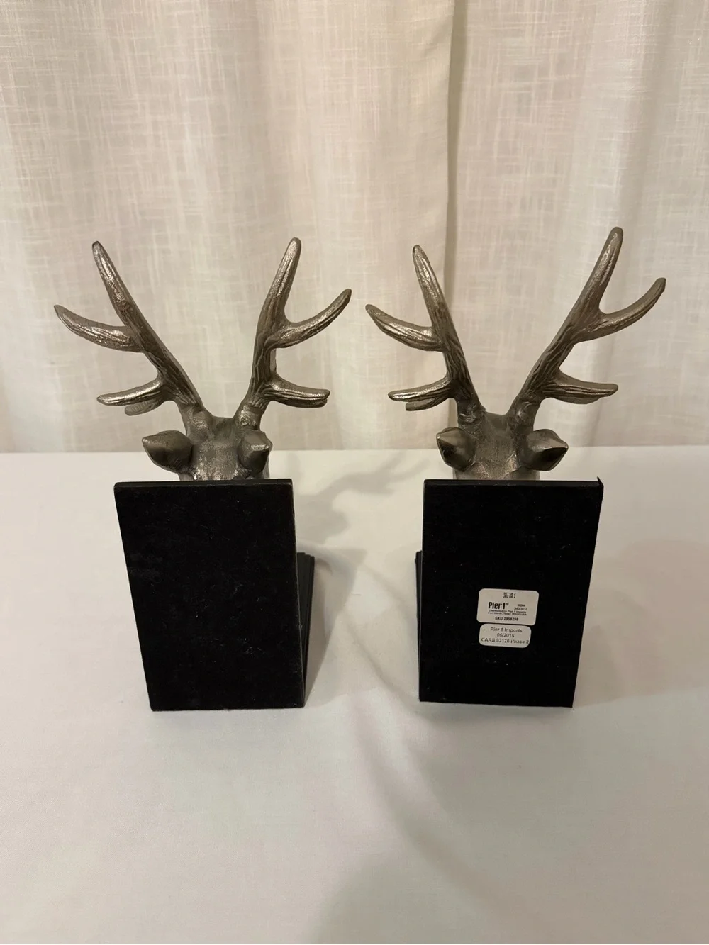 Pier 1 Silver Deer Head Bookends with Black Bases
